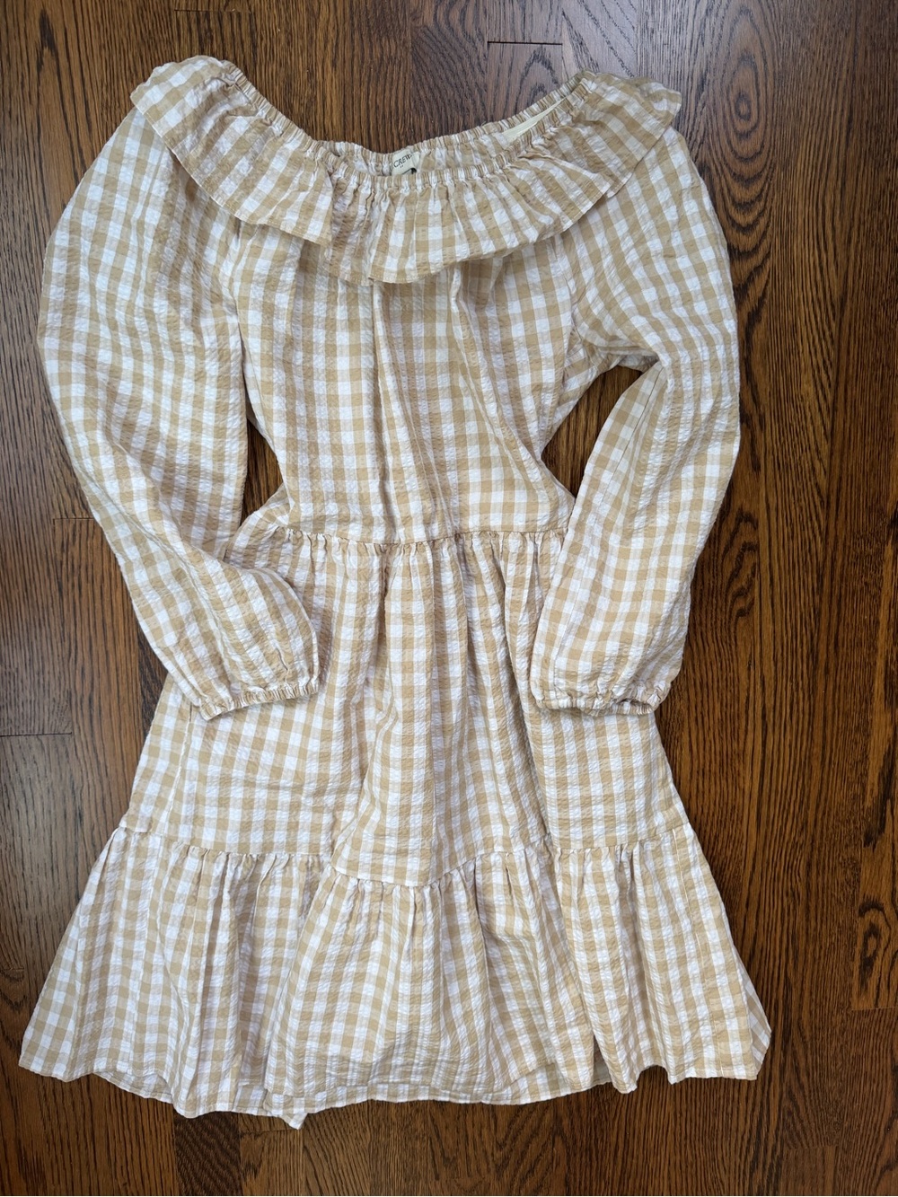 J. Crew Women's Preppy Ruffle Collar Gingham Girlhoodcore Long Sleeve Dress